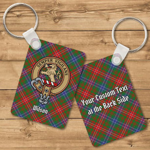 Clan Wilson Crest over Modern Tartan Key Ring
