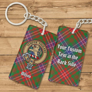 Clan Wilson Crest over Modern Tartan Key Ring