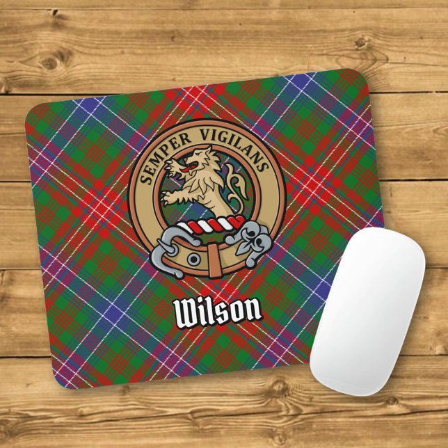 Clan Wilson Crest over Modern Tartan Mouse Mat (Creator Uploaded)