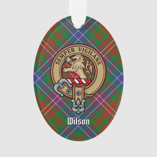 Clan Wilson Crest over Modern Tartan Ornament (Front)