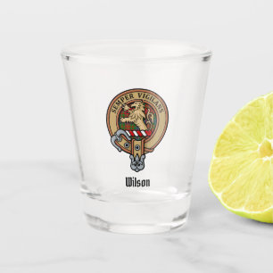 Clan Wilson Crest over Modern Tartan Shot Glass