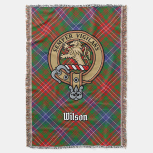 Clan Wilson Crest over Modern Tartan Throw Blanket