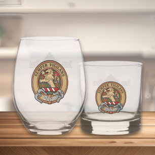 Clan Wilson Crest over Modern Tartan Whiskey Glass