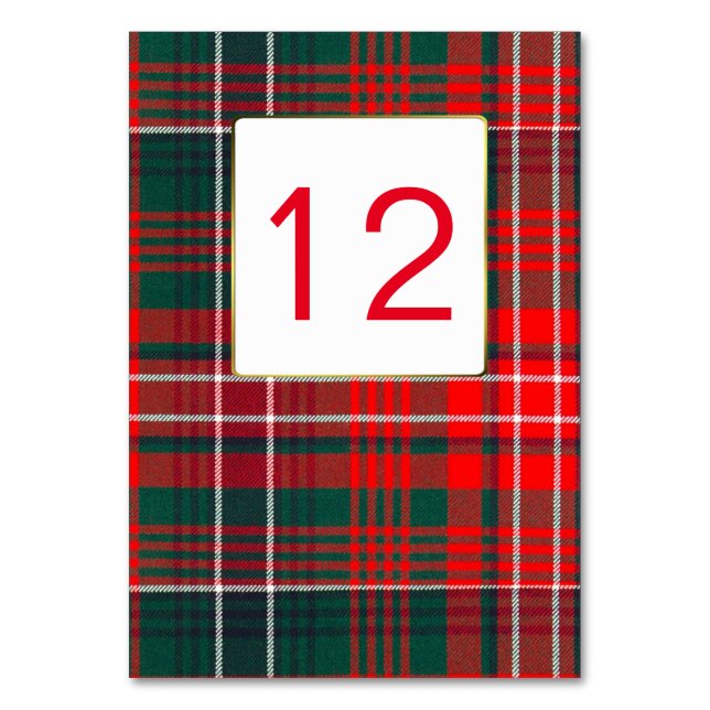Clan Wilson Plaid Wedding Table Number (Front)