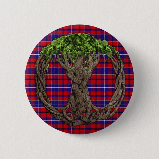 Clan Wishart Dress Tartan And Celtc Tree Of Life 6 Cm Round Badge (Front)