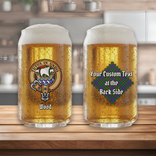 Clan Wood Crest over Tartan Can Glass