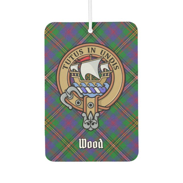 Clan Wood Crest over Tartan Car Air Freshener (Front)