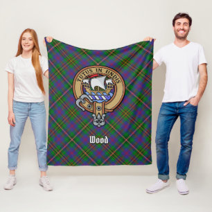 Clan Wood Crest over Tartan Fleece Blanket