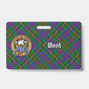 Clan Wood Crest over Tartan ID Badge