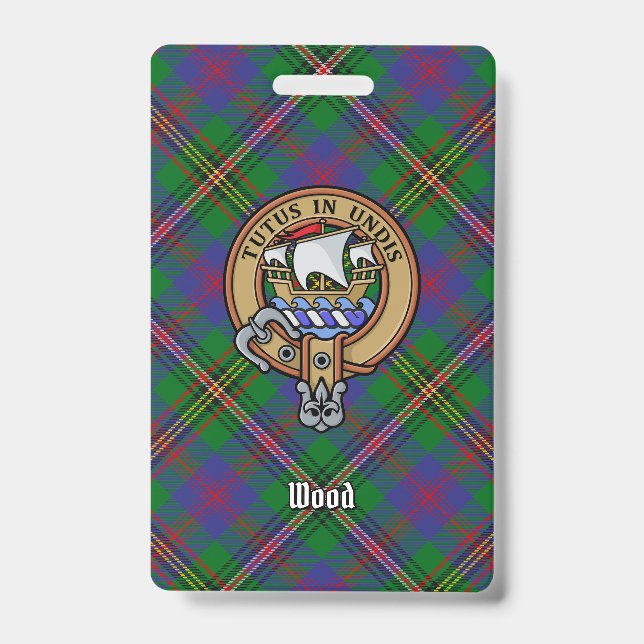 Clan Wood Crest over Tartan ID Badge (Front)