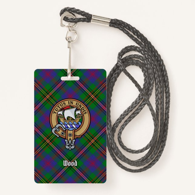 Clan Wood Crest over Tartan ID Badge (Front with Lanyard)