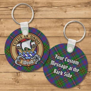 Clan Wood Crest over Tartan Key Ring