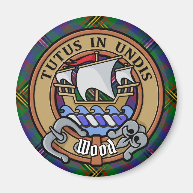 Clan Wood Crest over Tartan Magnet (Front)