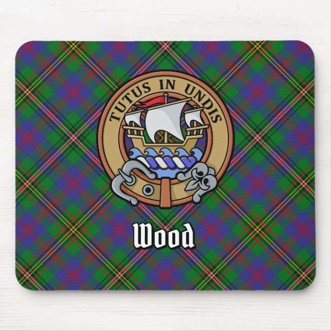 Clan Wood Crest over Tartan Mouse Mat (Front)