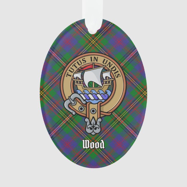 Clan Wood Crest over Tartan Ornament (Front)