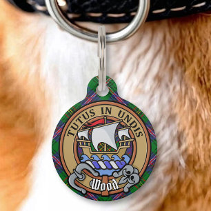 Clan Wood Crest over Tartan Pet Tag