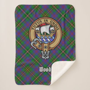 Clan Wood Crest over Tartan Sherpa Blanket