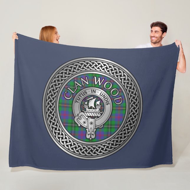 Clan Wood Crest & Tartan Knot Fleece Blanket (In Situ)