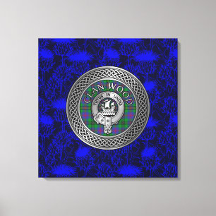 Clan Wood Crest & Tartan Knot on Thistle Canvas Print