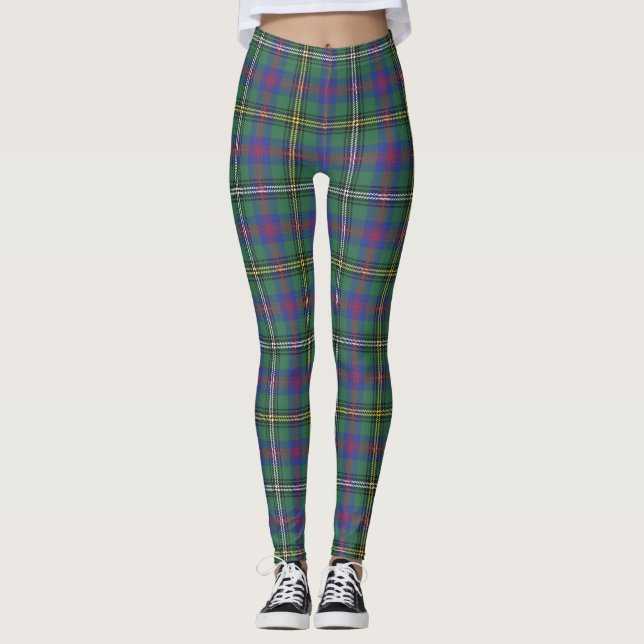 Clan Wood Tartan Plaid Scottish Kilt Pattern Leggings (Front)