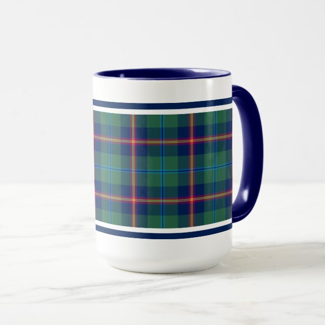 Clan Young Tartan Green and Blue Plaid Mug (Front Right)