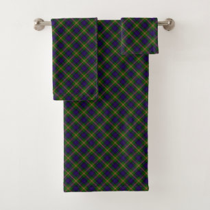 Clanranald tartan blue green plaid bath towel set