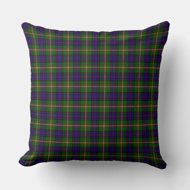 Clanranald tartan blue green plaid cushion (Front)