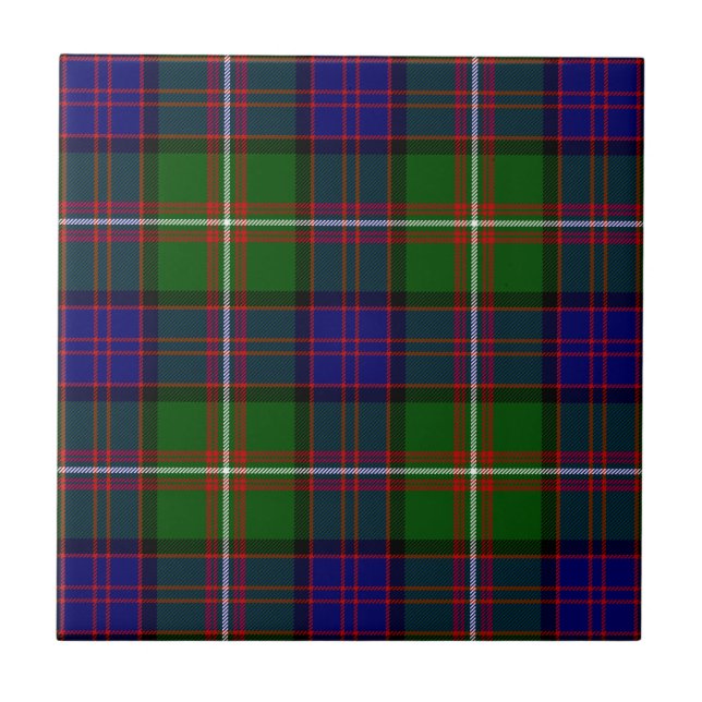 Clanranald tartan blue green plaid tile (Front)