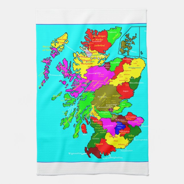 Clans of Scotland Map Tea Towel (Vertical)