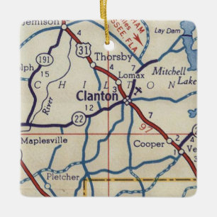 Clanton AL Vintage Map Ceramic Ornament