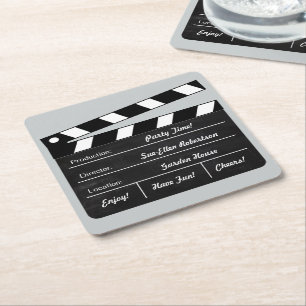 Clapperboard (customisable) square paper coaster