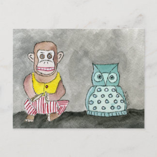 Clapping Monkey and Night Owl Postcard