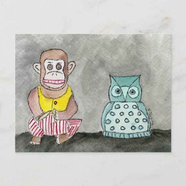 Clapping Monkey and Night Owl Postcard (Front)