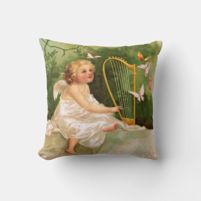Clapsaddle: Angel Playing Harp Cushion (Front)