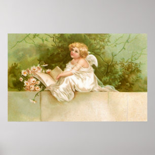 Clapsaddle: Angel with Book and Flowers Poster