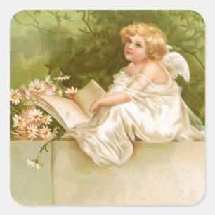 Clapsaddle: Angel with Book and Flowers Square Sticker