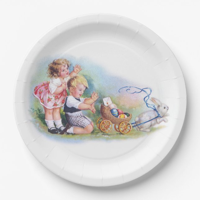 Clapsaddle: Children Playing with Bunny Paper Plate (Front)