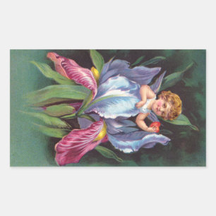 Clapsaddle: Flower Cherub Iris Rectangular Sticker