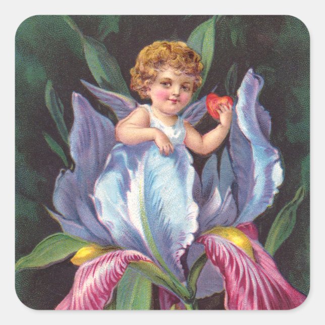 Clapsaddle: Flower Cherub Iris Square Sticker (Front)