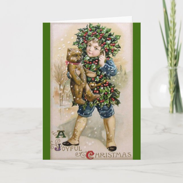 Clapsaddle: Holly Boy with Teddy Holiday Card (Front)