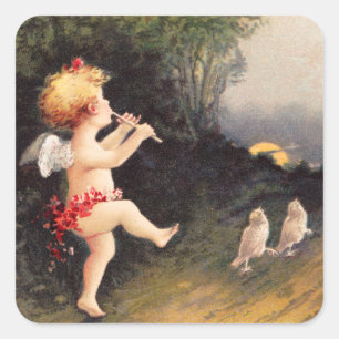 Clapsaddle: Little Cherub with Flute Square Sticker