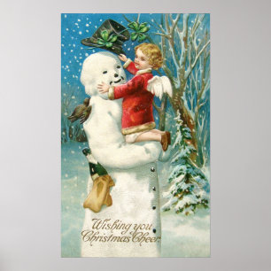 Clapsaddle: Snowman with Angel Girl Poster