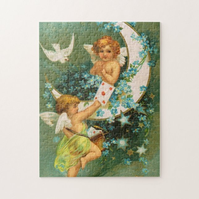 Clapsaddle: Two Cherubs on a Sickle Moon Jigsaw Puzzle (Vertical)