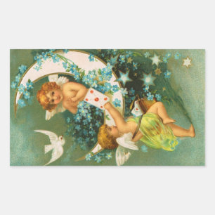 Clapsaddle: Two Cherubs on a Sickle Moon Rectangular Sticker