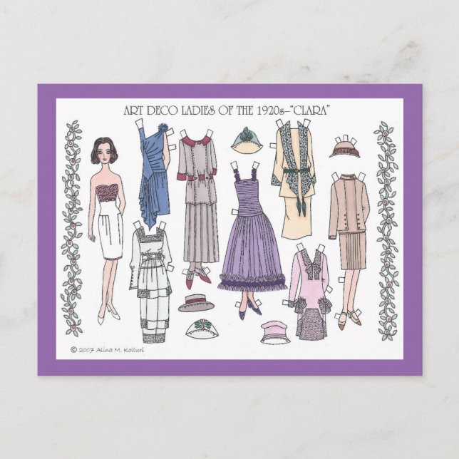 Clara, Art Deco Lady of the 1920s Paper Doll Postcard (Front)