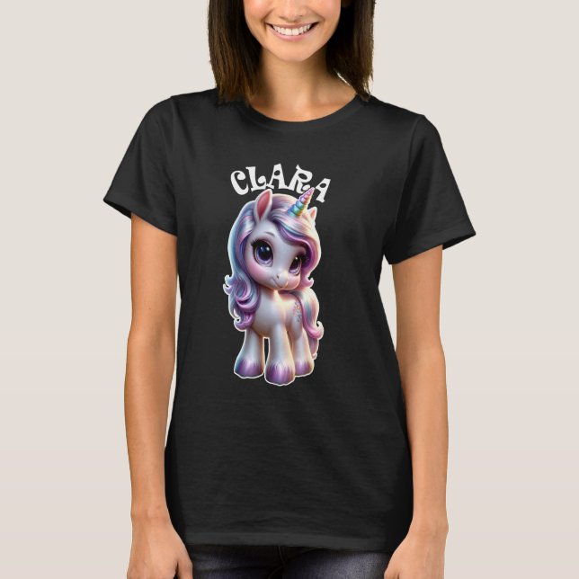 Clara Cute Unicorn Design for Girls Name Clara T-Shirt (Front)
