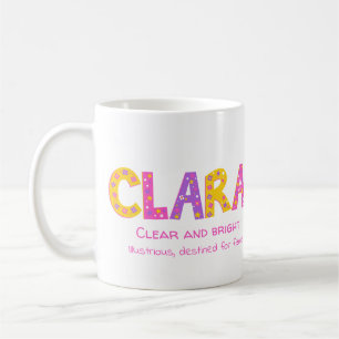 Clara girls name meaning pink purple flower stars coffee mug
