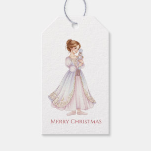 Clara Holding Nutcracker Doll Watercolor Gift Tags
