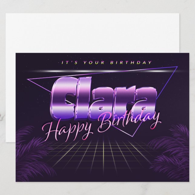 Clara Name First name lila retro card Birthday (Front/Back)