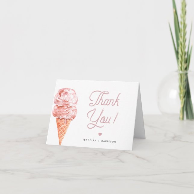 CLARA Retro Blush Pink Ice Cream Thank You Card (Front)